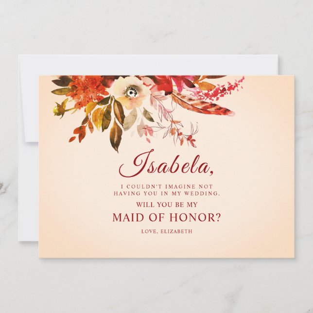 Vibrant Rustic Boho Autumn Floral Maid Of Honour Invitation (Front)