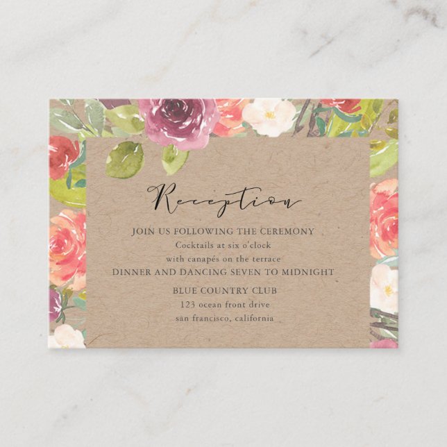 Vibrant Rustic Floral Reception Enclosure Card (Front)