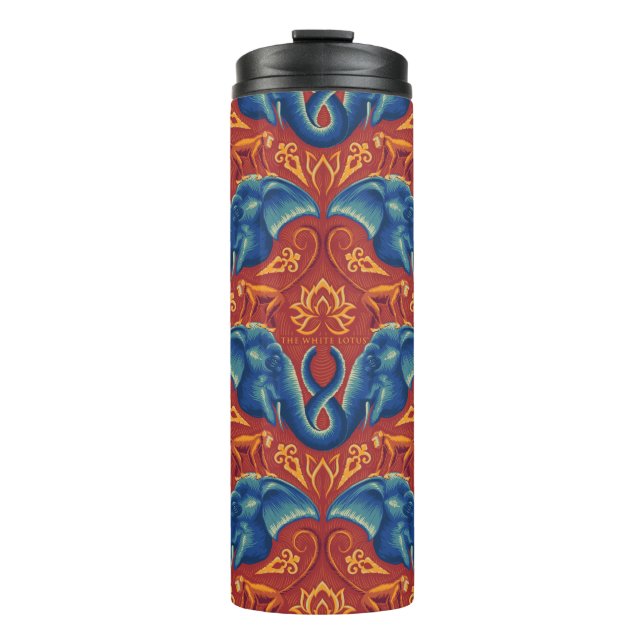 Vibrant Safari Tapestry Pattern - The White Lotus Thermal Tumbler (Front)