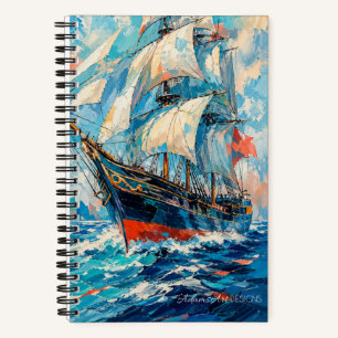 Vibrant Sailing Ship Impressionist Ocean Art Notebook