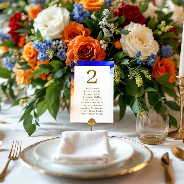 Vibrant Sapphire Blue & Gold Wedding Reception Table Number (Vibrant Sapphire Blue & Gold Wedding Reception Table Number.)