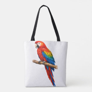 Vibrant Scarlet Macaw Parrot Watercolor Tote Bag