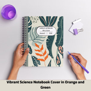 Vibrant Science Notebook Cover in Orange & Green