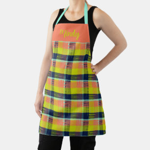 Vibrant Scribble Plaid Apron