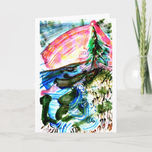 Vibrant Sea Coast Christmas Tree Card (Front)