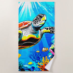 Vibrant Sea Turtle Dreamscape Beach Towel