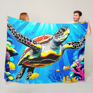 Vibrant Sea Turtle Dreamscape Fleece Blanket