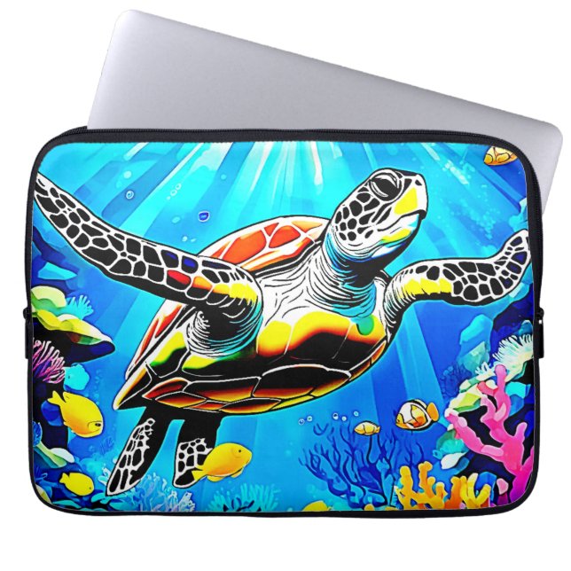 Vibrant Sea Turtle Dreamscape Laptop Sleeve (Front)