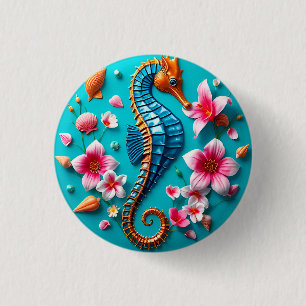 Vibrant Seahorse and Coral Reef Scene 3 Cm Round Badge
