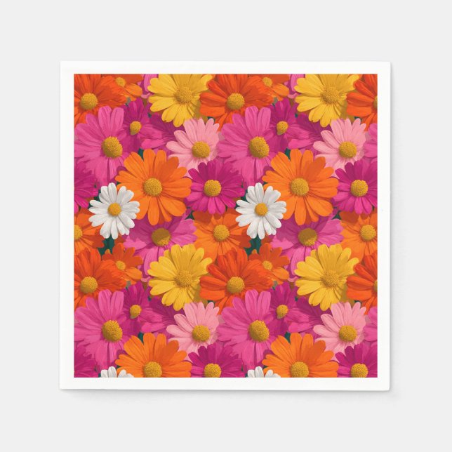 Vibrant Seamless Daisy Floral Pattern Napkin (Front)