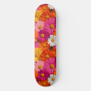 Vibrant Seamless Daisy Floral Pattern Skateboard
