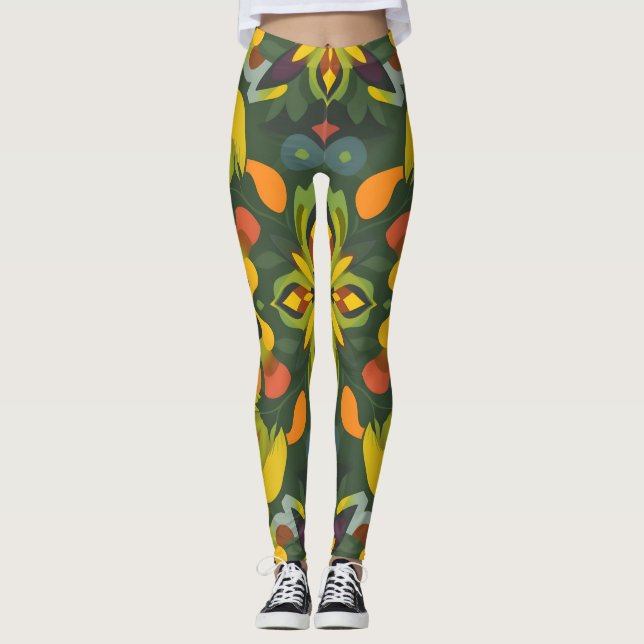 Vibrant Seamless Pattern Leggings - Organic Digita (Front)