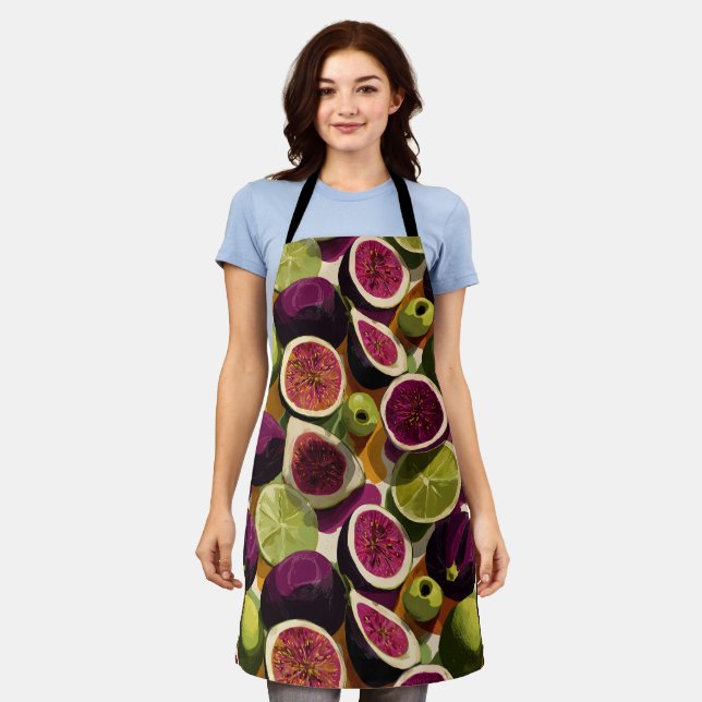 Vibrant Seamless Pattern of Sliced Figs and Limes Apron (Worn)