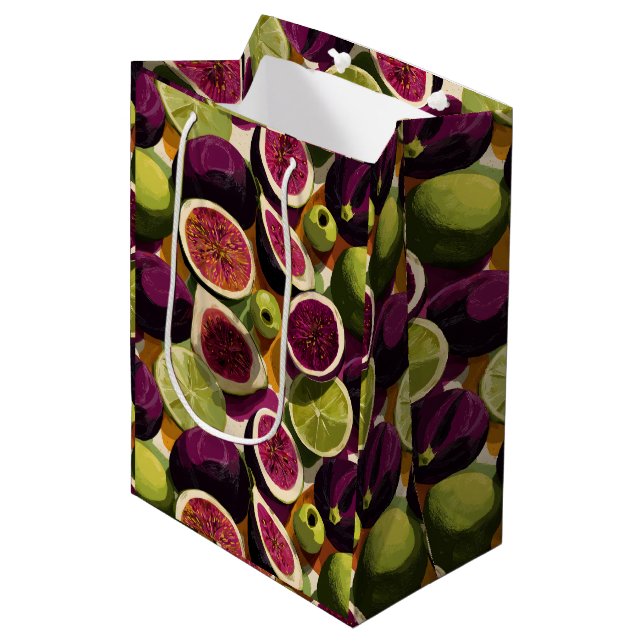 Vibrant Seamless Pattern of Sliced Figs and Limes Medium Gift Bag (Front Angled)