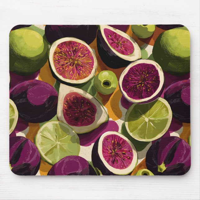 Vibrant Seamless Pattern of Sliced Figs and Limes Mouse Pad (Front)