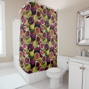 Vibrant Seamless Pattern of Sliced Figs and Limes Shower Curtain