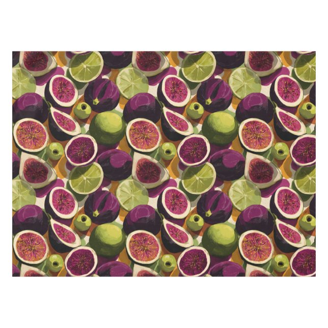 Vibrant Seamless Pattern of Sliced Figs and Limes Tablecloth (Front (Horizontal))