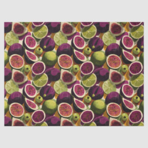 Vibrant Seamless Pattern of Sliced Figs and Limes Tissue Paper