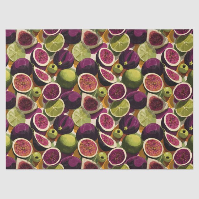 Vibrant Seamless Pattern of Sliced Figs and Limes Tissue Paper (Front)