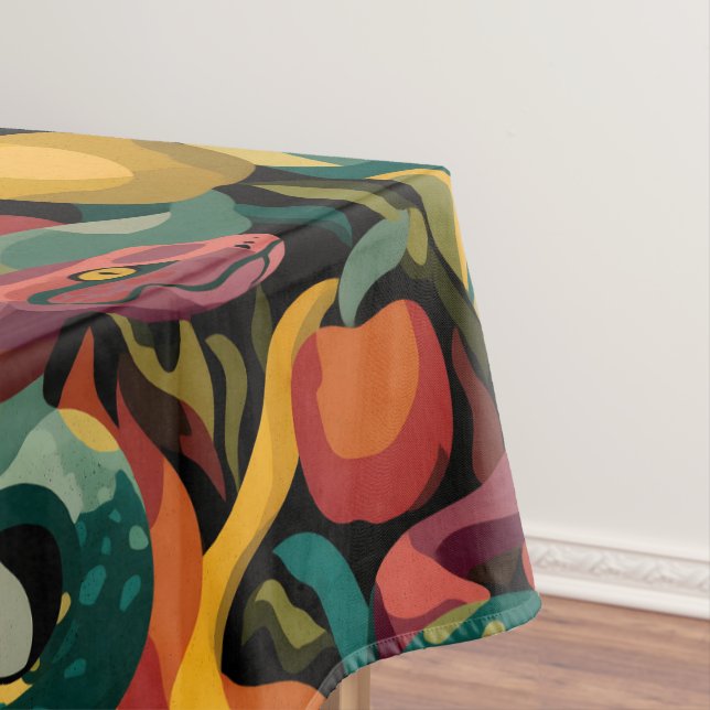 Vibrant Seamless Pattern with Snakes and Apples Tablecloth (In Situ)