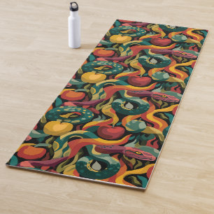 Vibrant Seamless Pattern with Snakes and Apples Yoga Mat