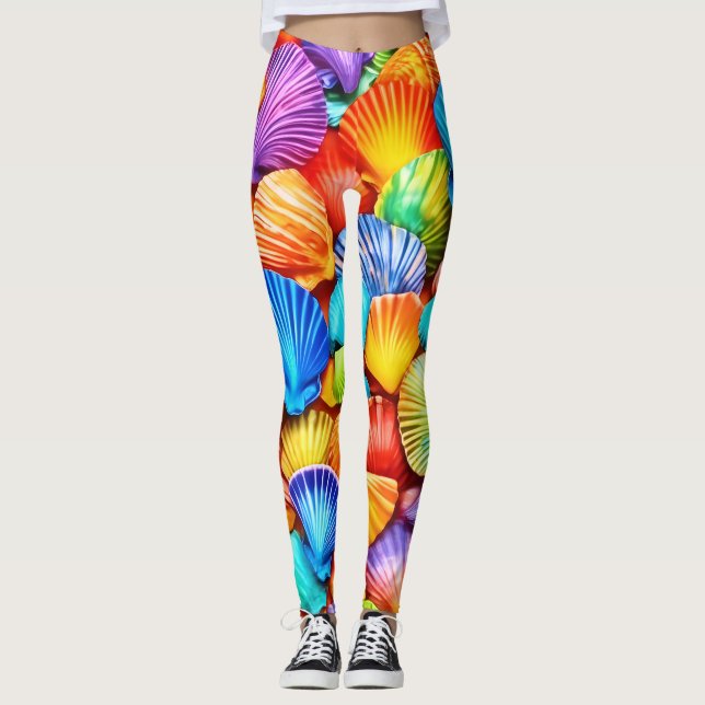 Vibrant Seashell Symphony Art Leggings (Front)