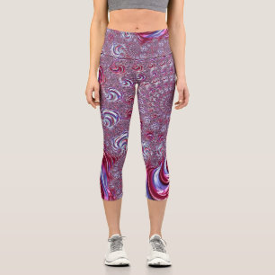 Vibrant Shiny Groovy Trippy Spiraling Fractal Art Capri Leggings