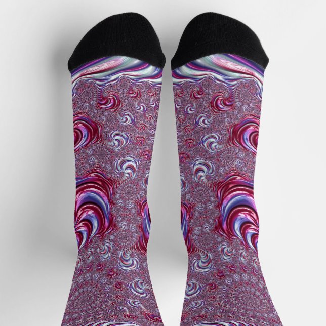 Vibrant Shiny Groovy Trippy Spiralling Fractal Art Socks (Top)