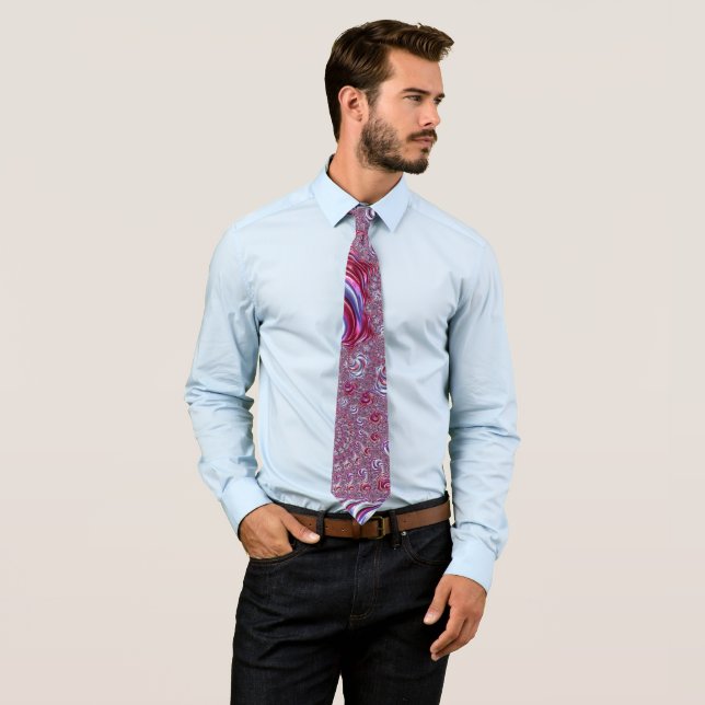 Vibrant Shiny Groovy Trippy Spiralling Fractal Art Tie (In Situ)