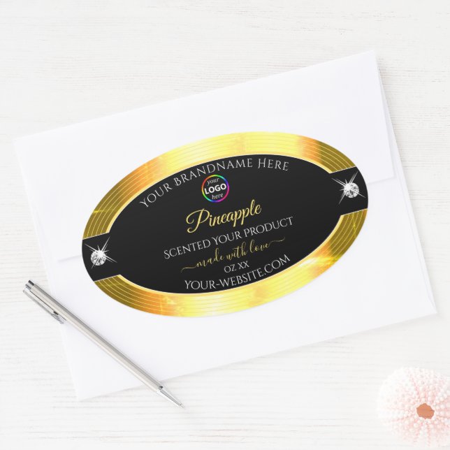 Vibrant Shiny Orange Black with Logo Product Label (Envelope)