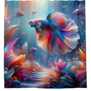 “Vibrant Siamese Fighting Fish Art” Shower Curtain