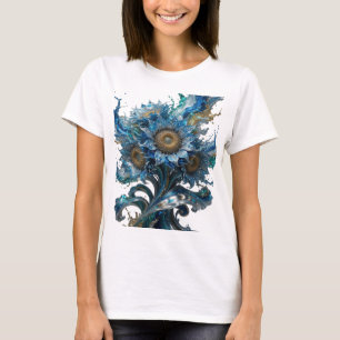 Vibrant Silver BLUE FLORAL FANTASY Text Design T-Shirt