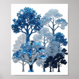Vibrant Silver BLUE ICE TREES Text Design Poster