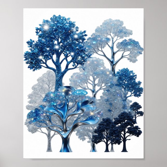 Vibrant Silver BLUE ICE TREES Text Design Poster (Front)