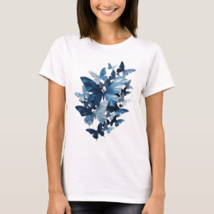 Vibrant Silver BUTTERFLIES IN BLUE Print T-Shirt