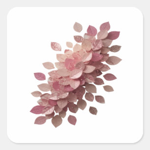 Vibrant Silver PINK LEAVES Gift Sticker