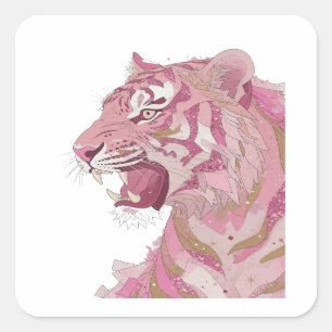 Vibrant Silver PINK TIGER Sticker Art