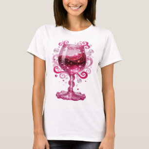 Vibrant Silver PINK WINE GLASS Print T-Shirt