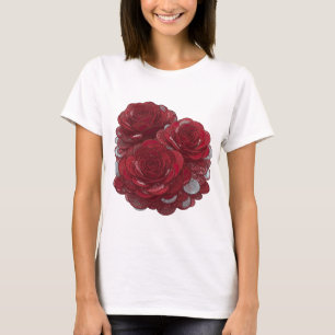 Vibrant Silver RED ROSES AND COINS Print T-Shirt
