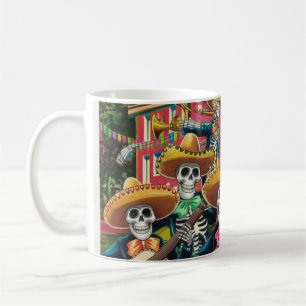 Vibrant Skeleton Mariachi Band Día de Los muertos Coffee Mug