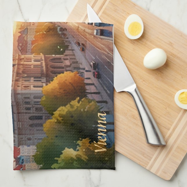 Vibrant Sketch of Vienna Monogram |  Tea Towel (Quarter Fold)