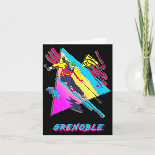 Vibrant skiing design featuring grenoble text ski card