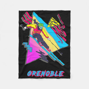 Vibrant Skiing Design Featuring Grenoble Text Ski  Fleece Blanket