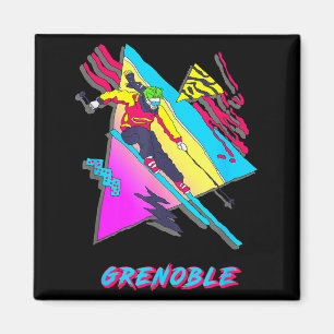 Vibrant skiing design featuring grenoble text ski magnet