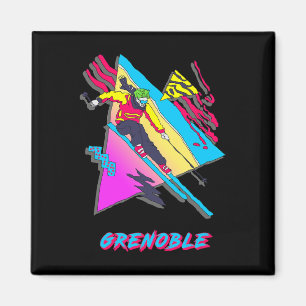 Vibrant Skiing Design Featuring Grenoble Text Ski Magnet