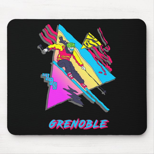 Vibrant Skiing Design Featuring Grenoble Text Ski  Mouse Pad (Front)