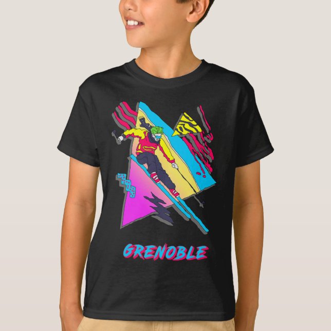 Vibrant Skiing Design Featuring Grenoble Text Ski  T-Shirt (Front)