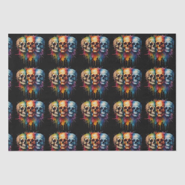 Vibrant Skull Art on Black Background Tissue Paper (Front)