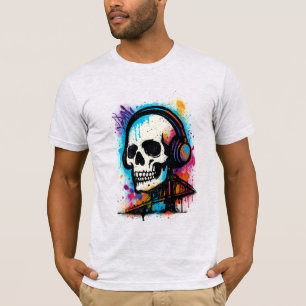 Vibrant Skull in Headphones – Graffiti Splash Art T-Shirt