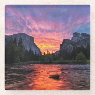 Vibrant Sky Yosemite Valley Glass Coaster